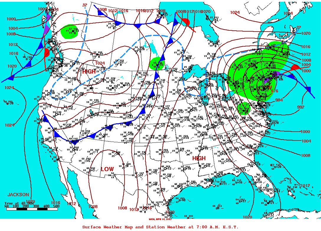 Daily 7:00 AM E.S.T. Surface Map and Station Weather