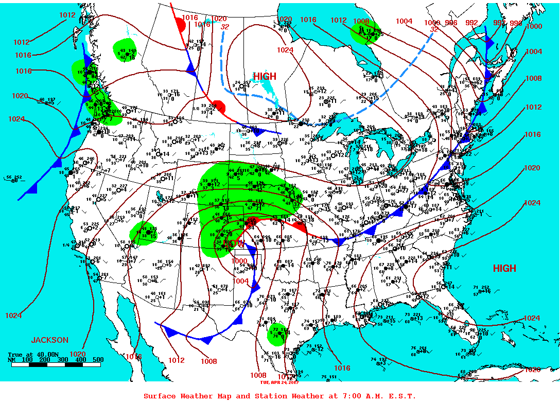 Daily 7:00 AM E.S.T. Surface Map and Station Weather