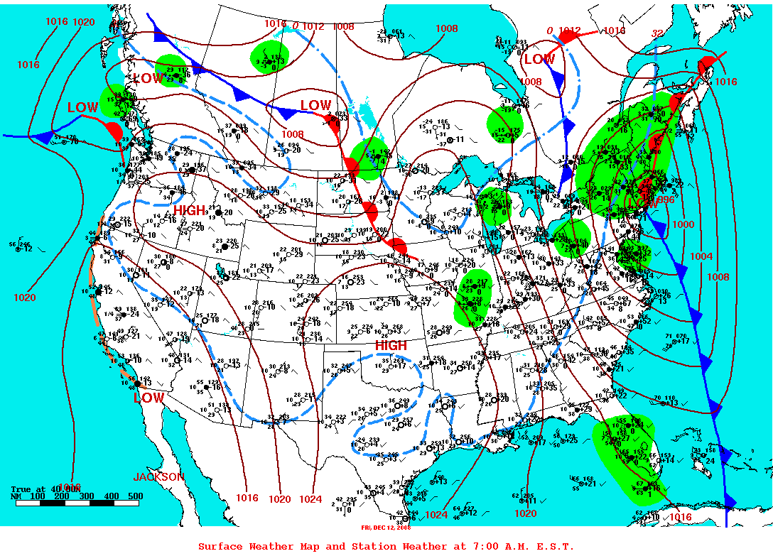 Daily 7:00 AM E.S.T. Surface Map and Station Weather