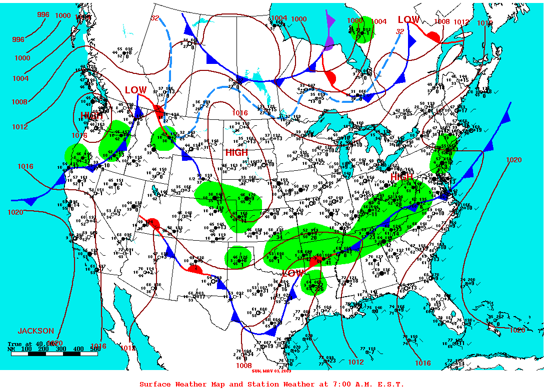 Daily 7:00 AM E.S.T. Surface Map and Station Weather