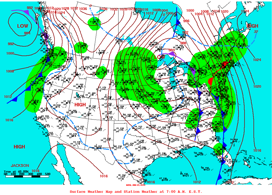 Daily 7:00 AM E.S.T. Surface Map and Station Weather