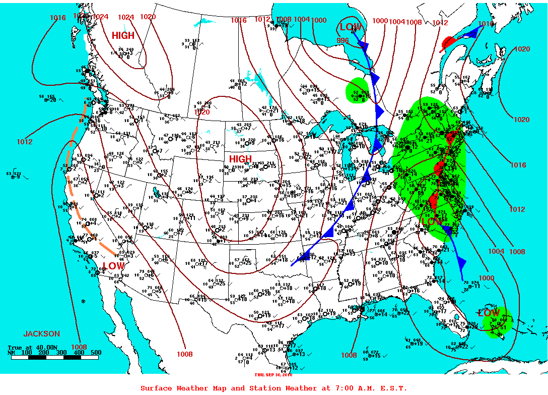 Daily 7:00 AM E.S.T. Surface Map and Station Weather