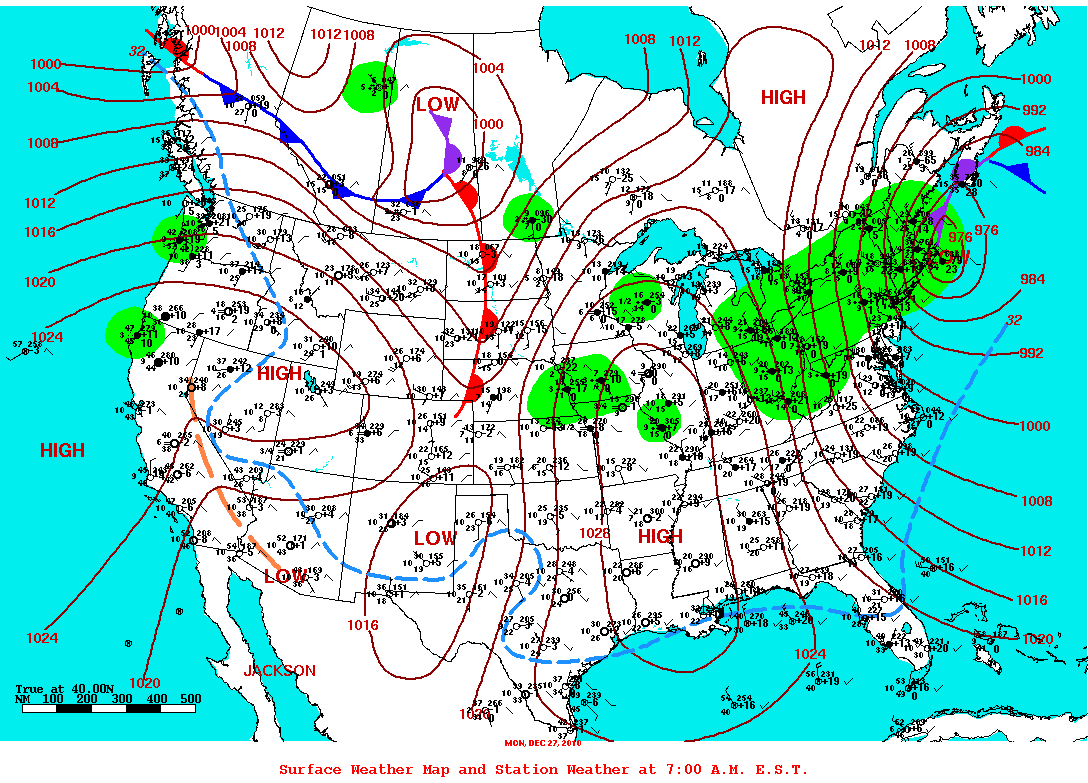 Daily 7:00 AM E.S.T. Surface Map and Station Weather