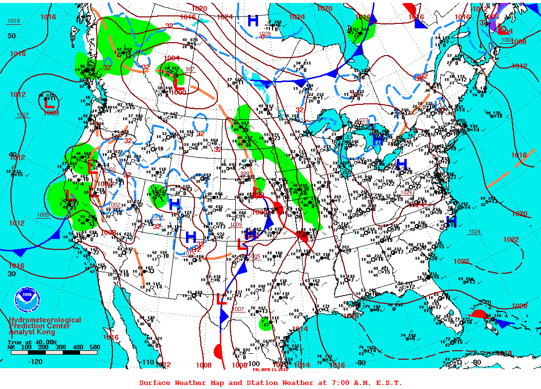 Daily 7:00 AM E.S.T. Surface Map and Station Weather
