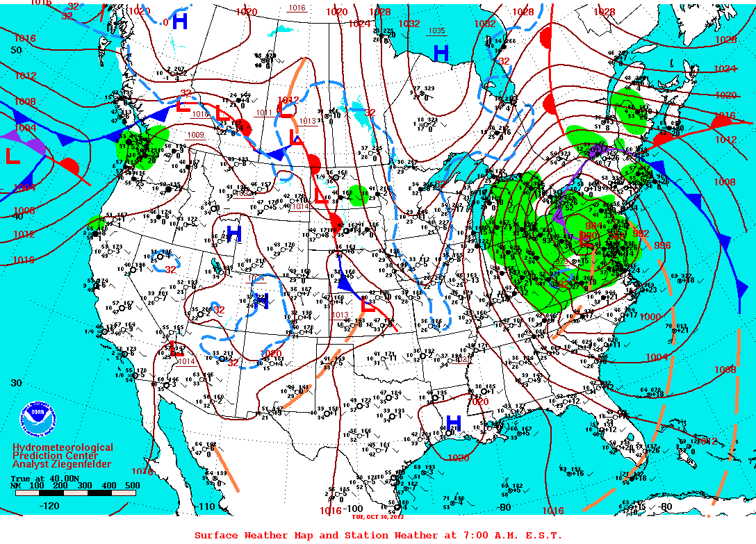 Daily 7:00 AM E.S.T. Surface Map and Station Weather