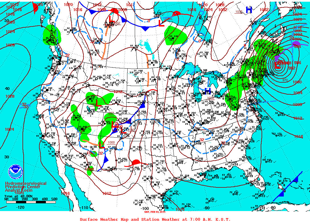 Daily 7:00 AM E.S.T. Surface Map and Station Weather