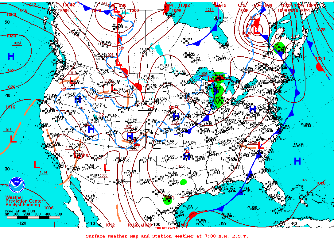 Daily 7:00 AM E.S.T. Surface Map and Station Weather