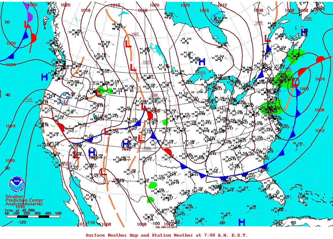 Daily 7:00 AM E.S.T. Surface Map and Station Weather