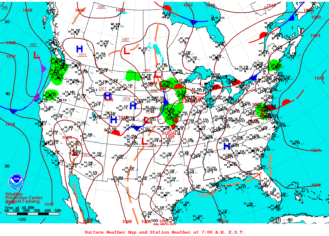 Daily 7:00 AM E.S.T. Surface Map and Station Weather