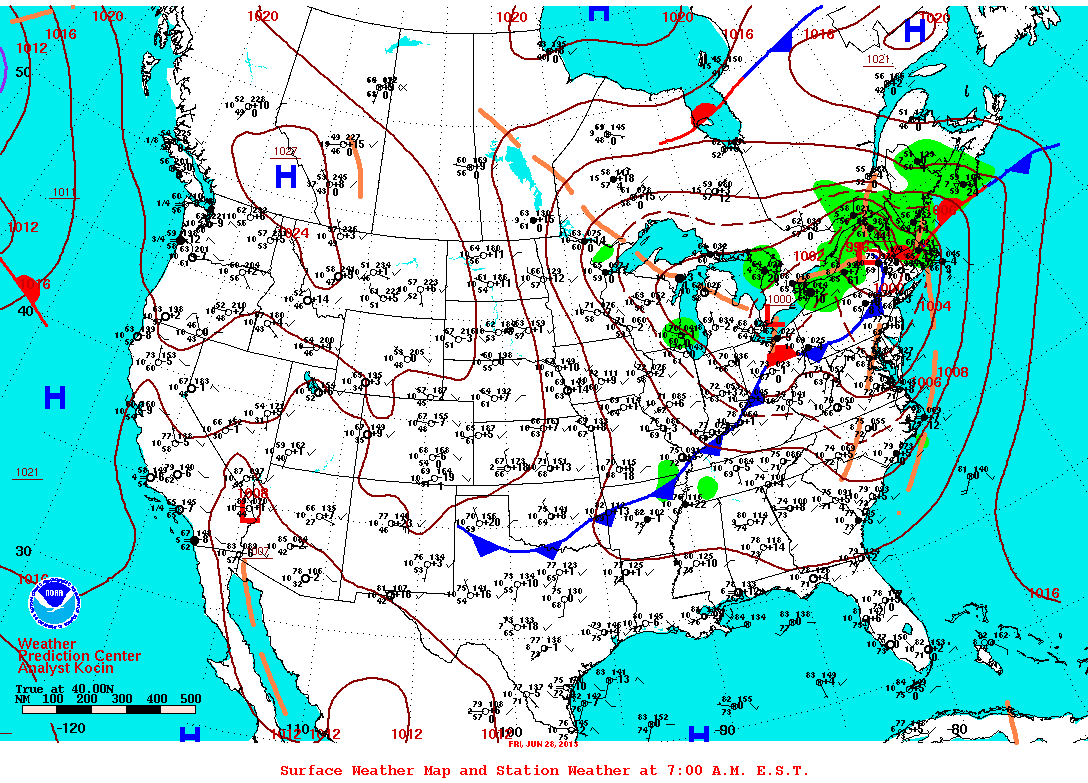 Daily 7:00 AM E.S.T. Surface Map and Station Weather