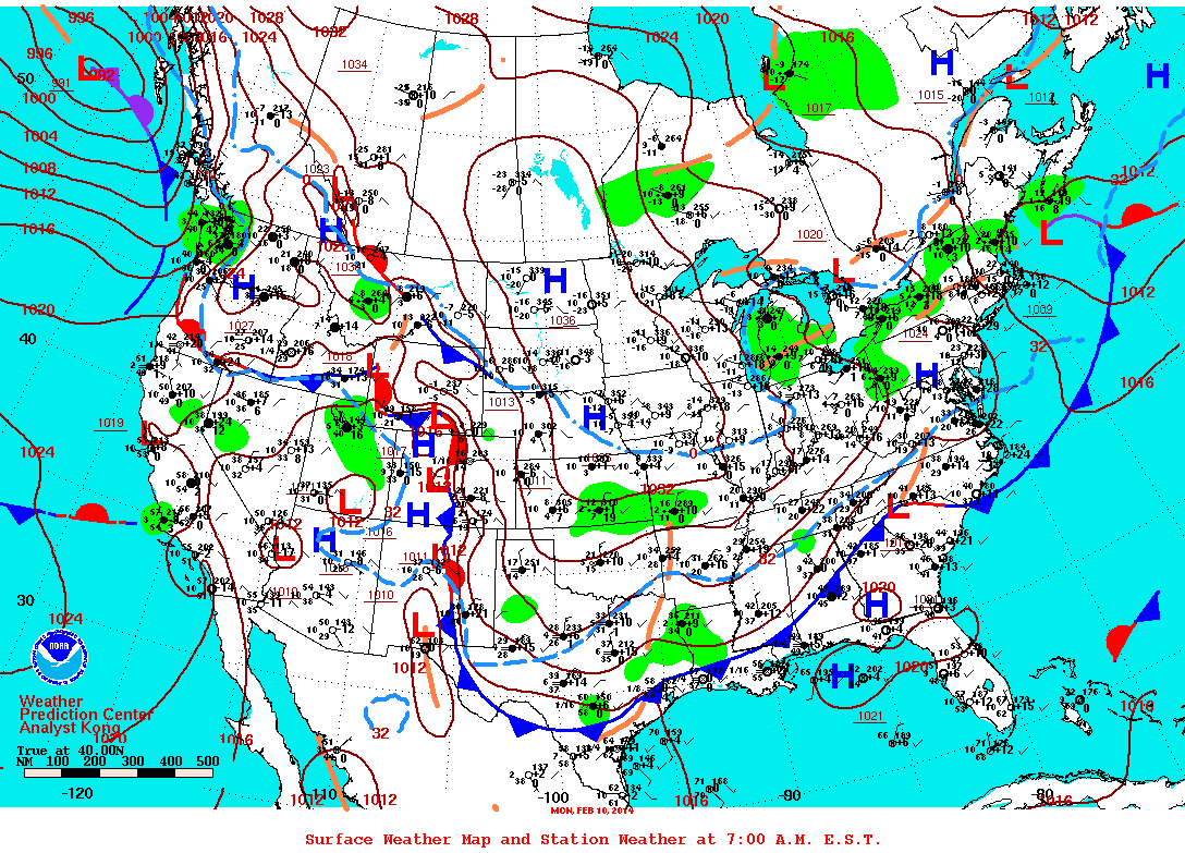 Daily 7:00 AM E.S.T. Surface Map and Station Weather