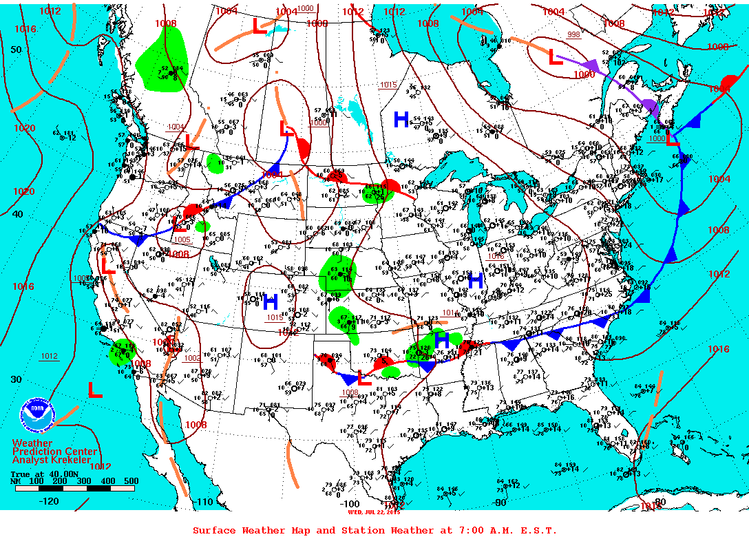 Daily 7:00 AM E.S.T. Surface Map and Station Weather