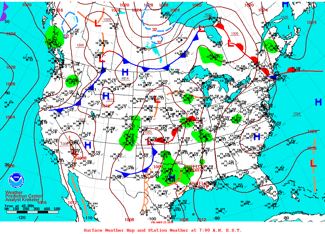 Daily 7:00 AM E.S.T. Surface Map and Station Weather
