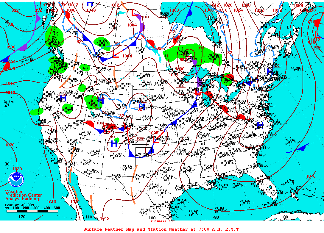 Daily 7:00 AM E.S.T. Surface Map and Station Weather