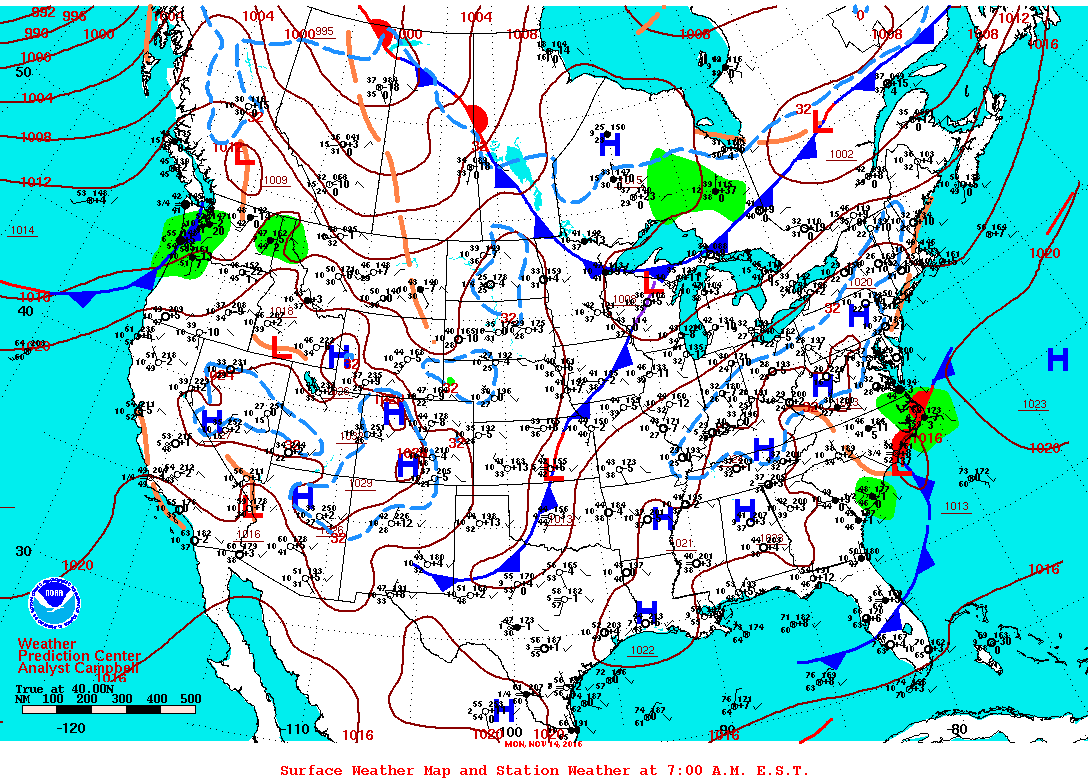 Daily 7:00 AM E.S.T. Surface Map and Station Weather