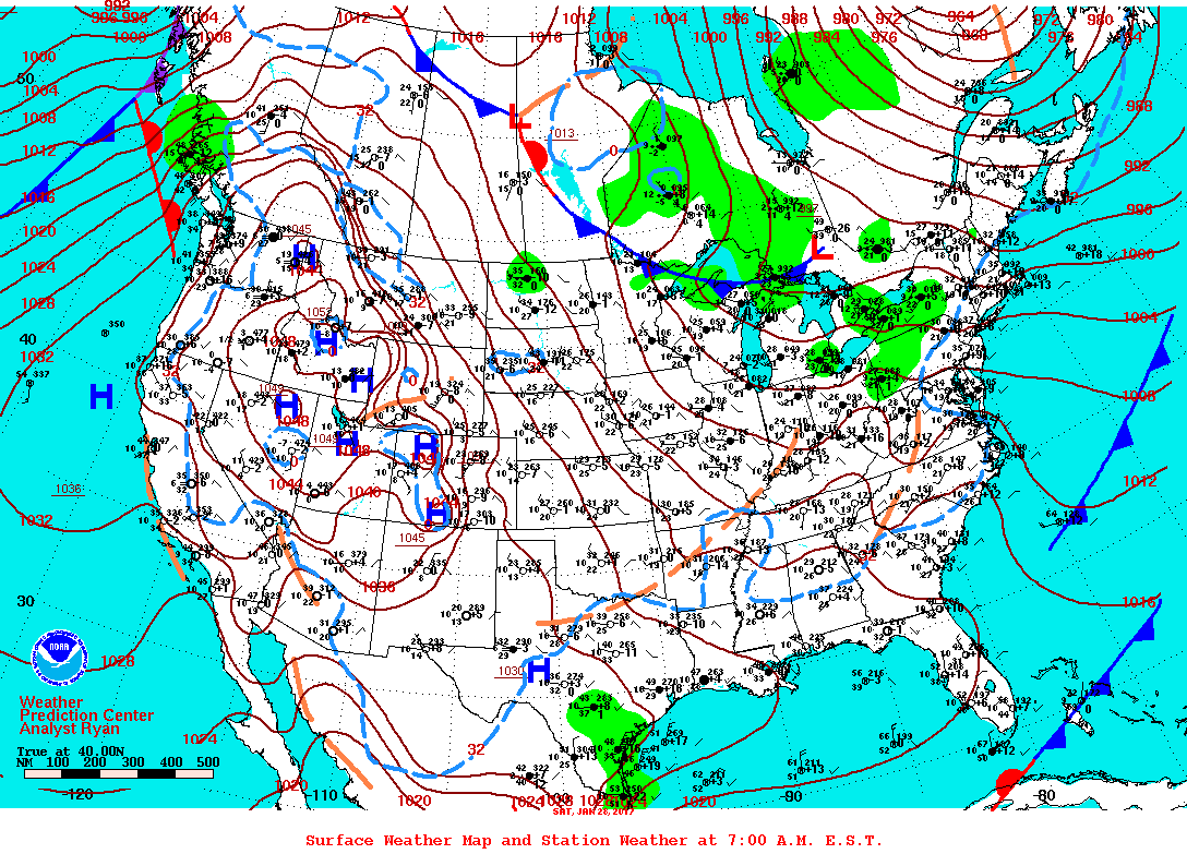 Daily 7:00 AM E.S.T. Surface Map and Station Weather