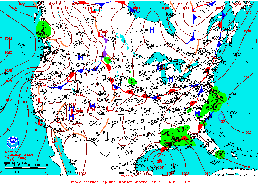 Daily 7:00 AM E.S.T. Surface Map and Station Weather