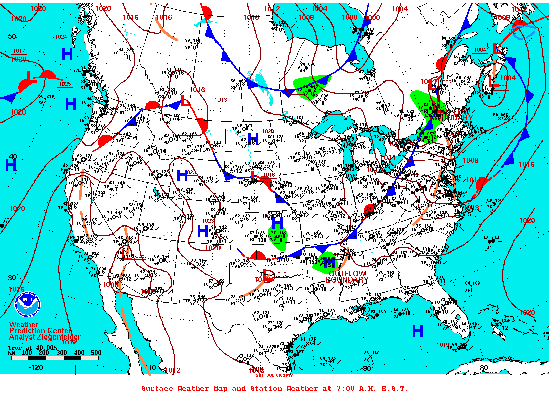 Daily 7:00 AM E.S.T. Surface Map and Station Weather