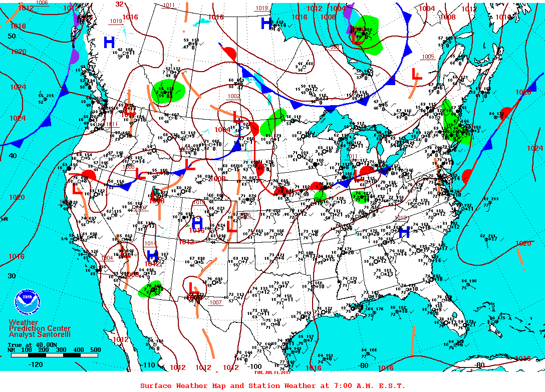 Daily 7:00 AM E.S.T. Surface Map and Station Weather
