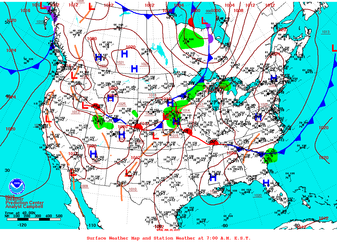Daily 7:00 AM E.S.T. Surface Map and Station Weather