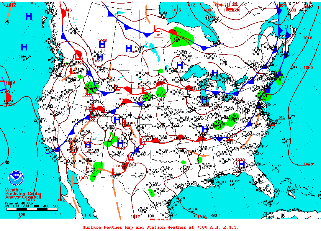 Daily 7:00 AM E.S.T. Surface Map and Station Weather