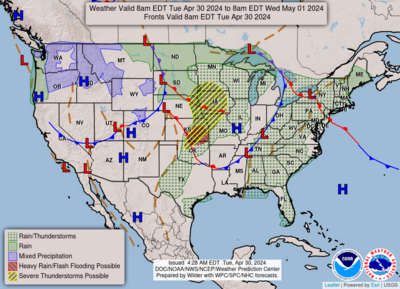 National Weather Forecast Map for the United States for Today