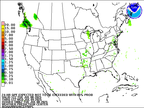 24-Hour 5th
                     Percentile QPF valid 12Z July 9, 2025