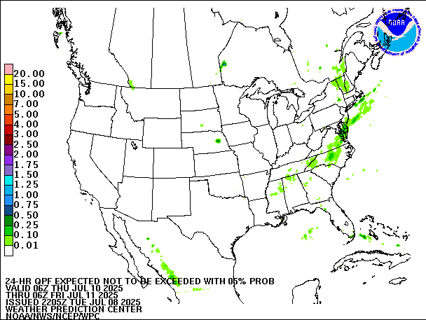 24-Hour 5th
                     Percentile QPF valid 06Z July 11, 2025