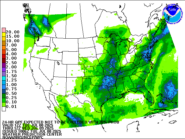 24-Hour 75th
                     Percentile QPF valid 12Z July 9, 2025