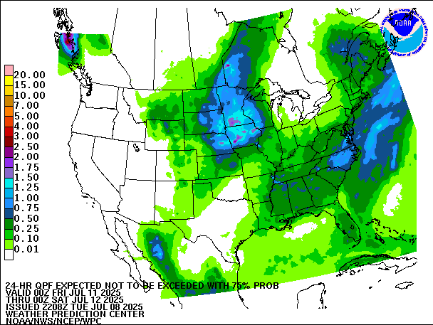 24-Hour 75th
                     Percentile QPF valid 00Z July 12, 2025