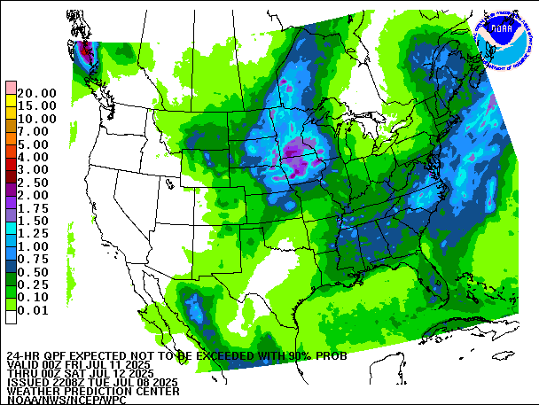 24-Hour 90th
                     Percentile QPF valid 00Z July 12, 2025