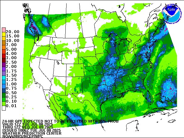 24-Hour 95th
                     Percentile QPF valid 12Z July 9, 2025