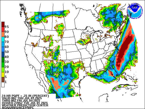 24-Hour PQPF valid 00Z July 4, 2025