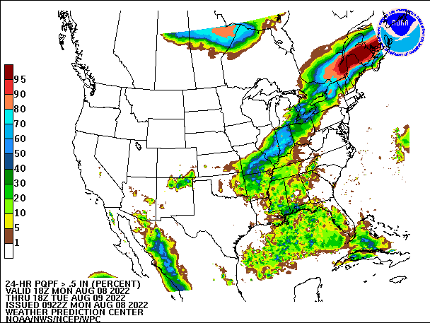24-Hour PQPF ≥ 0.50" 
                          valid 18Z August 8, 2022 - 18Z August 9, 2022