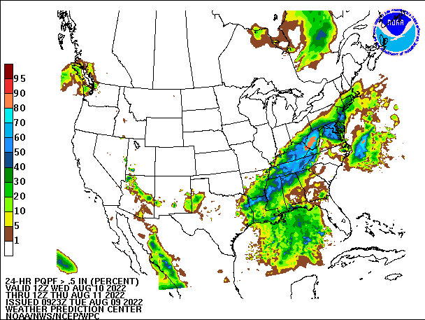 24-Hour PQPF ≥ 0.50" 
                          valid 12Z August 10, 2022 - 12Z August 11, 2022