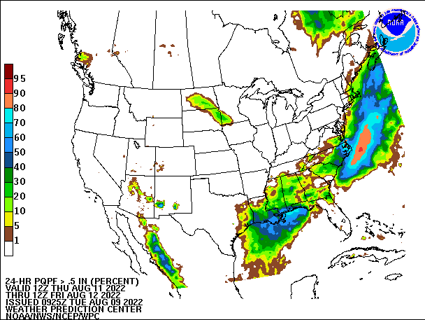 24-Hour PQPF ≥ 0.50" 
                          valid 12Z August 11, 2022 - 12Z August 12, 2022
