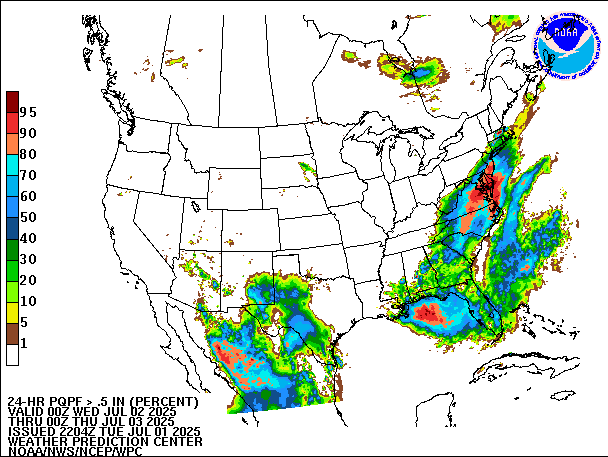 24-Hour PQPF valid 00Z July 3, 2025