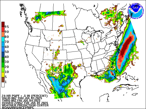 24-Hour PQPF valid 00Z July 4, 2025