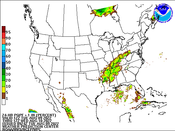 24-Hour PQPF ≥ 1.00" 
                          valid 12Z August 9, 2022 - 12Z August 10, 2022