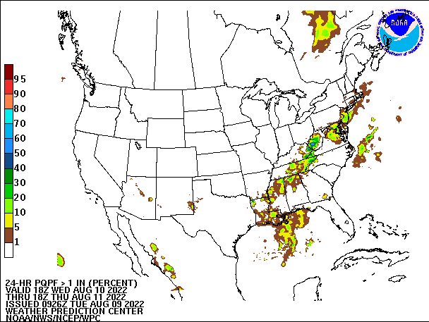 24-Hour PQPF ≥ 1.00" 
                          valid 18Z August 10, 2022 - 18Z August 11, 2022
