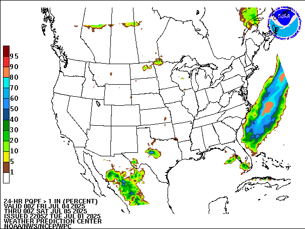 24-Hour PQPF valid 00Z July 5, 2025