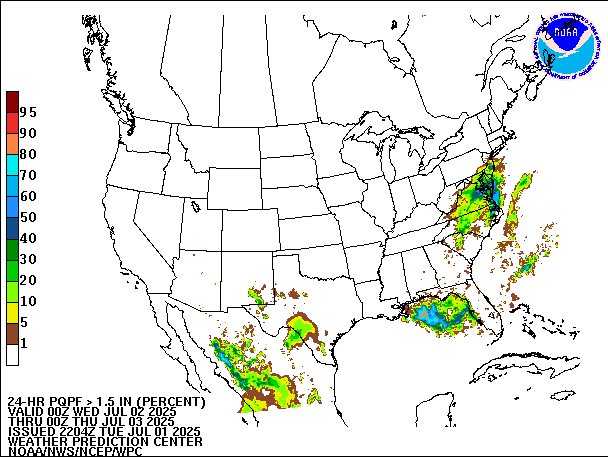 24-Hour PQPF valid 00Z July 3, 2025