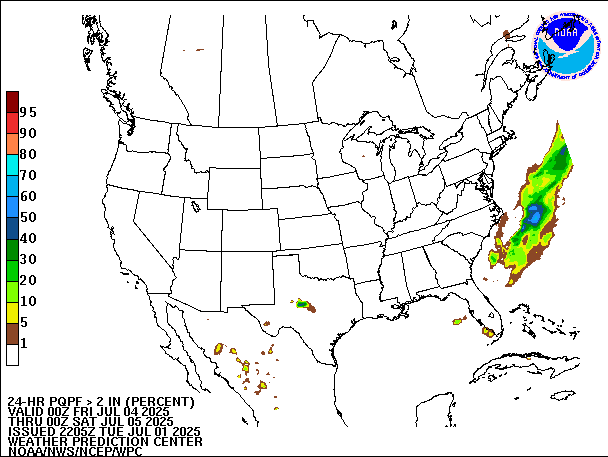24-Hour PQPF valid 00Z July 5, 2025