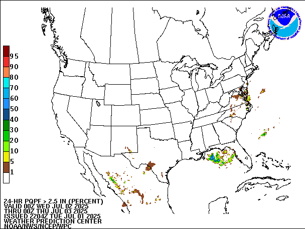 24-Hour PQPF valid 00Z July 3, 2025