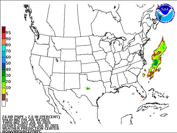 24-Hour PQPF valid 00Z July 5, 2025