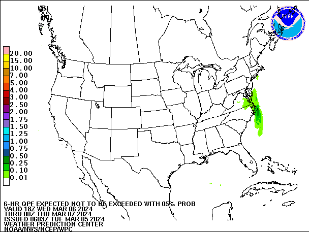 6-Hour 5th
                     Percentile QPF valid 00Z March 7, 2024