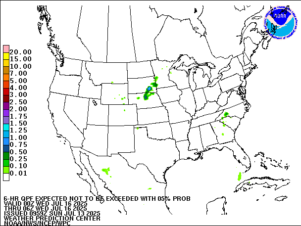 6-Hour 5th
                     Percentile QPF valid 06Z July 16, 2025