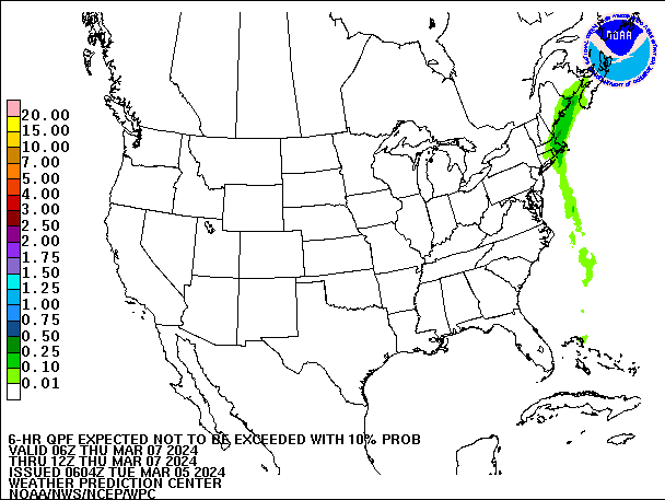 6-Hour 10th
                     Percentile QPF valid 12Z March 7, 2024