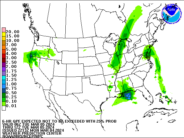6-Hour 25th
                     Percentile QPF valid 12Z March 5, 2024