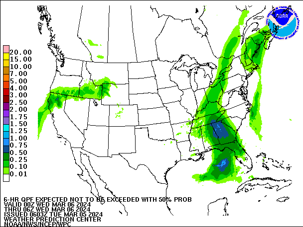 6-Hour 50th
                     Percentile QPF valid 06Z March 6, 2024
